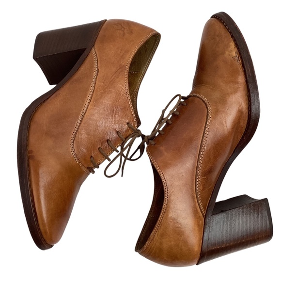 Patricia Nash Anna Block Heel Oxford Italian Leather Shoes Carmel Brown - Picture 4 of 16